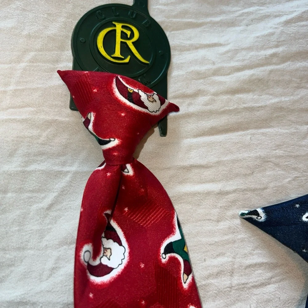 Club Room Boy's 100% Silk Blue And Red Christmas Clip On 11” Necktie Lot Of 2